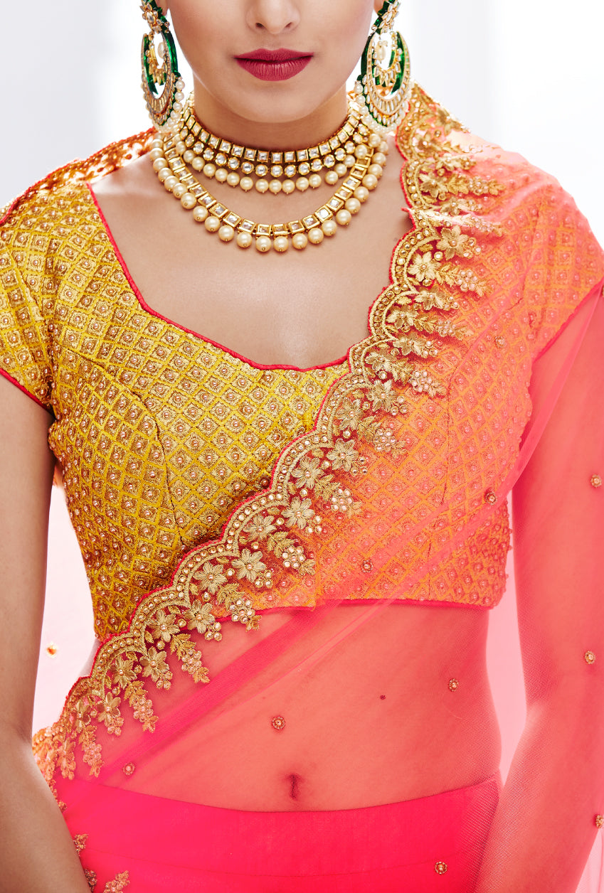 Pink And Mustard  Designer Party Wear Lehenga Set - Desi Royale