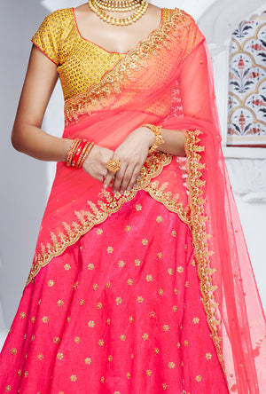 Pink And Mustard  Designer Party Wear Lehenga Set - Desi Royale