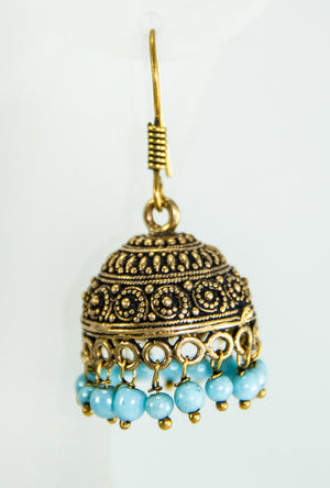 Gold earrings with blue beads - Desi Royale