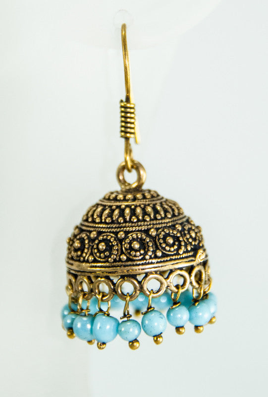 Gold earrings with blue beads - Desi Royale