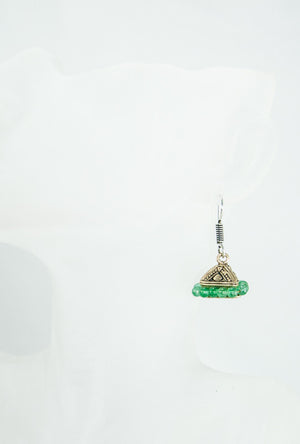 Gold earrings with green beads - Desi Royale