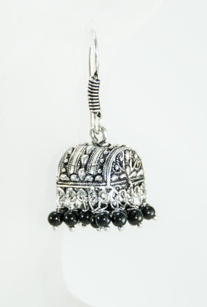 Black Metal earrings with black beads - Desi Royale