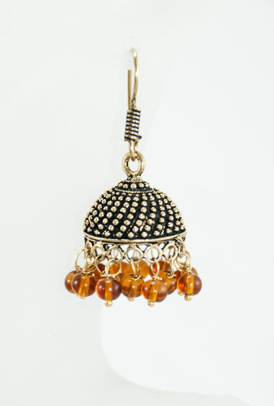 Gold domed earrings with mustard beads - Desi Royale