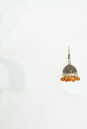 Gold domed earrings with mustard beads - Desi Royale