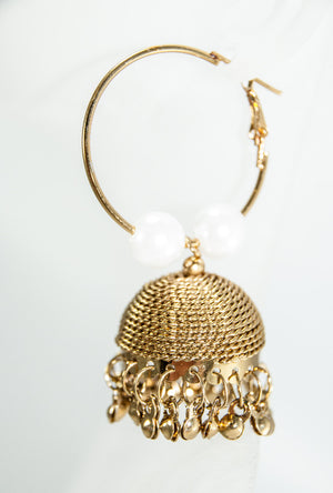 Desi jhumka earrings with pearls and beads - Desi Royale