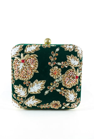 Green Zardozi Clutch - Desi Royale