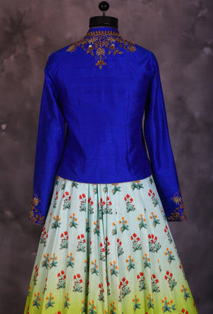 Blue designer indian dress with dupatta - Desi Royale