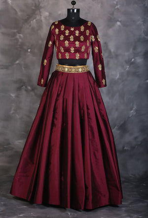 Maroon designer indian dress with dupatta - Desi Royale