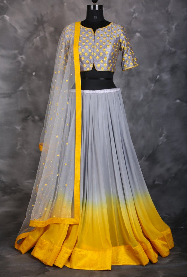 Grey and Yellow designer indian dress with dupatta - Desi Royale