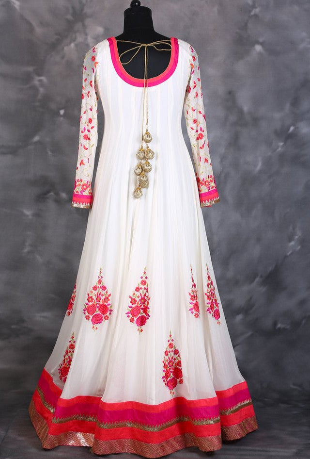 Offwhite and pink designer indian dress with dupatta - Desi Royale