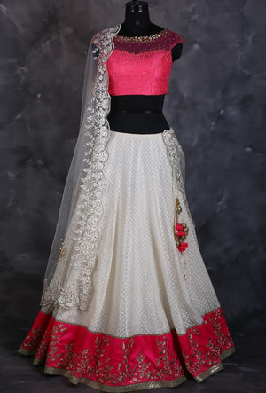 White designer indian lehengha with dupatta - Desi Royale