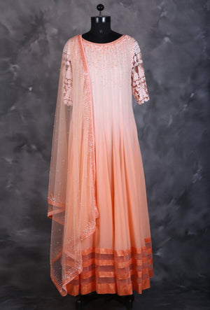 Peach designer indian dress with dupatta - Desi Royale