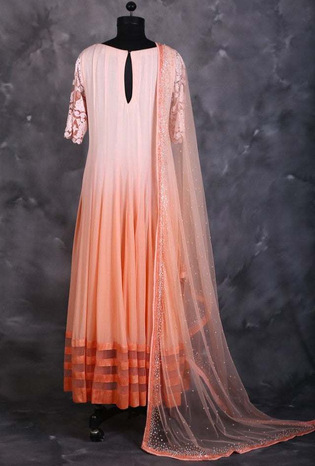 SCAKHI Pink Floral Print Maxi Gown With Dupatta