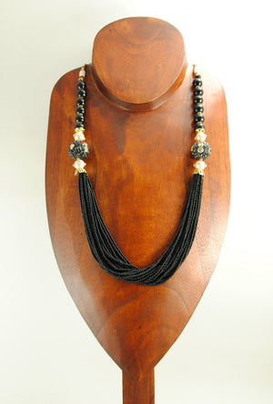 Bheema Necklace Set With Sterling Black Beads - Desi Royale