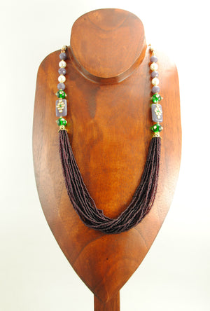 Imperial Necklace With Emerald,Purple And Pearl Beads - Desi Royale