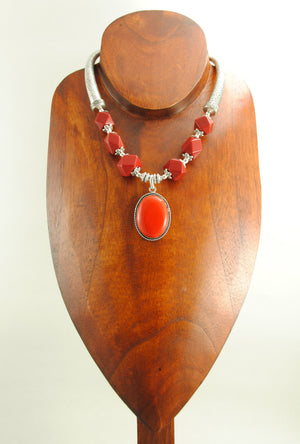 Red Alpana Necklace Set - Desi Royale