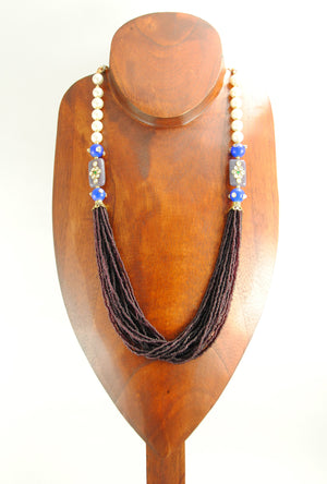 Oviya Necklace With Violet, Pearl And Blue Beads - Desi Royale