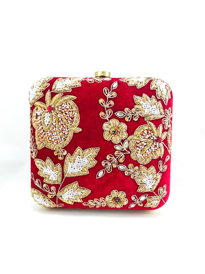 Red Zardozi Clutch - Desi Royale