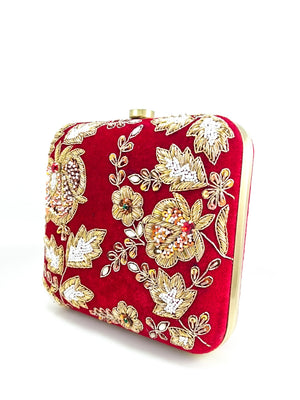 Red Zardozi Clutch - Desi Royale