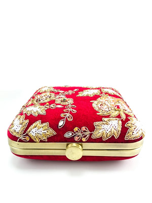 Red Zardozi Clutch - Desi Royale