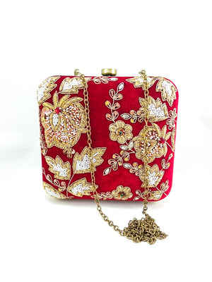 Red Zardozi Clutch - Desi Royale