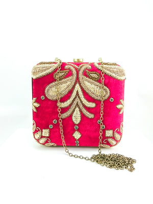Buy Red Silk Clutch Purse, Bag With Gold Embroidery, Shoulder Strap and  Sling for Wedding, Office Party, Evening Party and Formal Ladies Outfit.  Online in India - Etsy